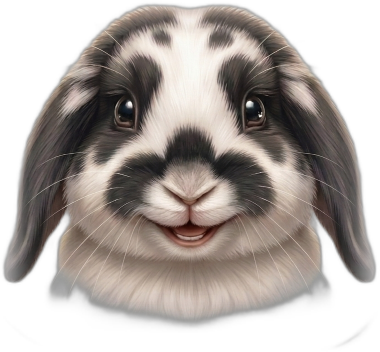 Beebo, a friendly black-and-white French Lop rabbit